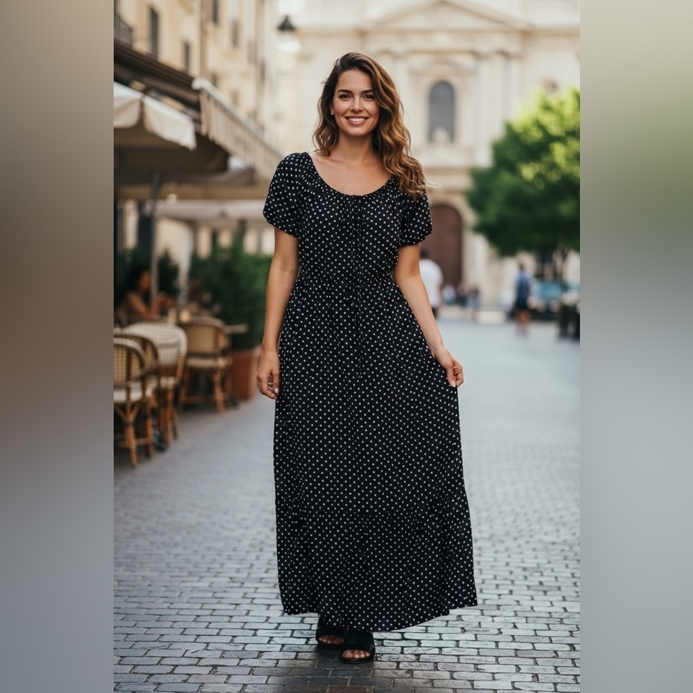 Navy Blue Polka Dot Dress - Picture 2 of 10